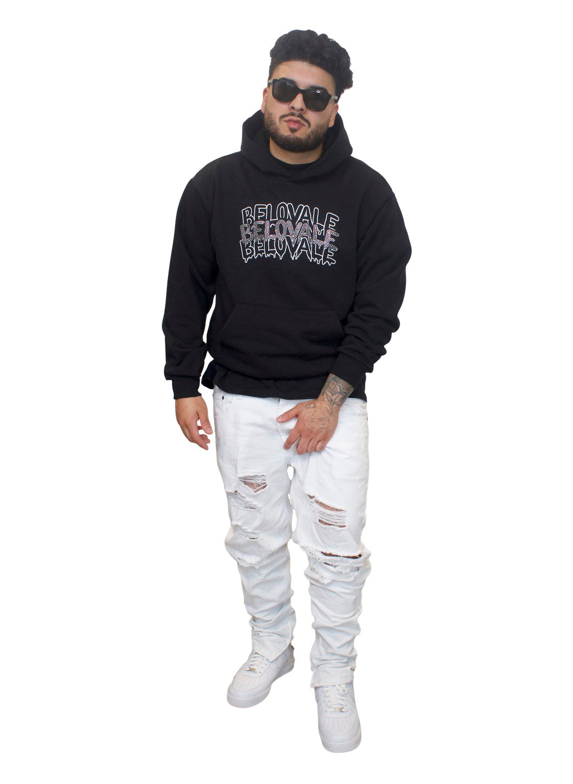 BELOVALE Rhinestone Embellishment Hoodie